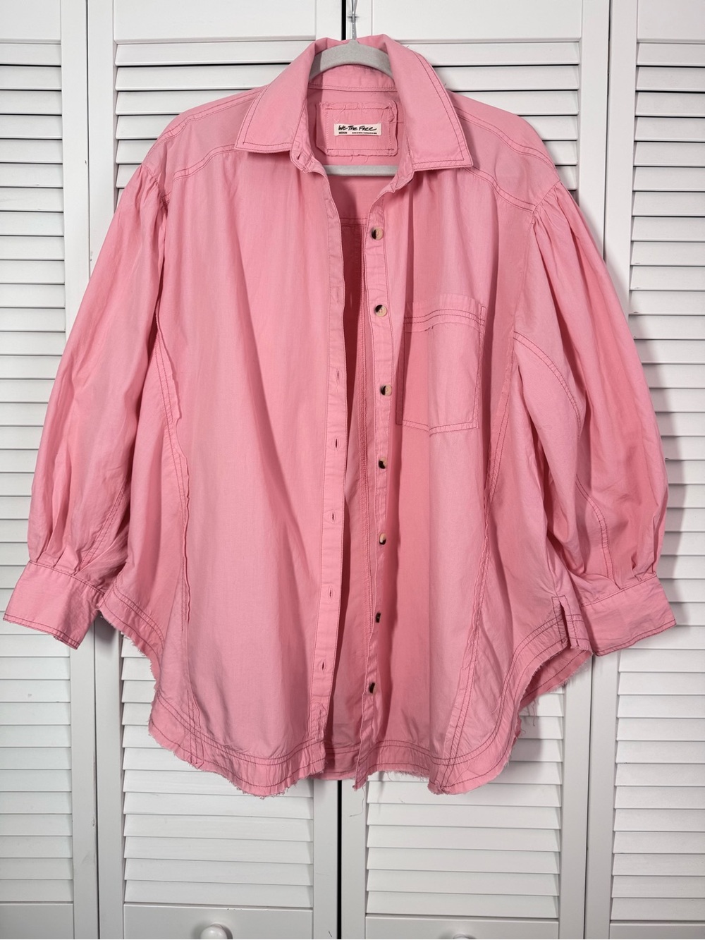 We The Free Happy Hour Solid Poplin Top Pink Free People Oversized Medium - Picture 5 of 11